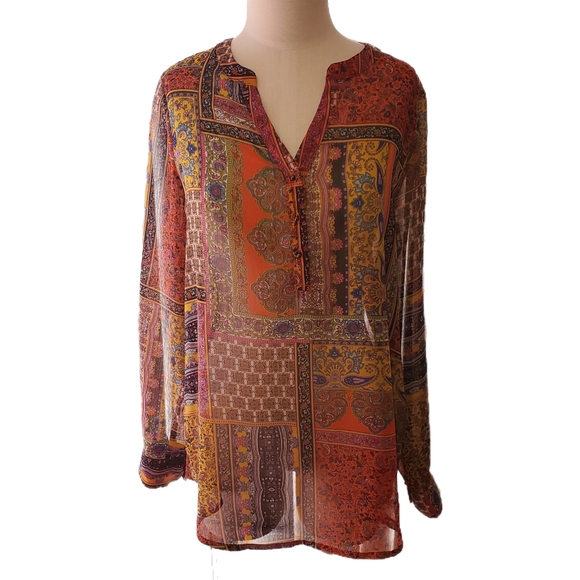Liz Claiborne Sheer Paisley Patchwork Blouse - Picture 2 of 7
